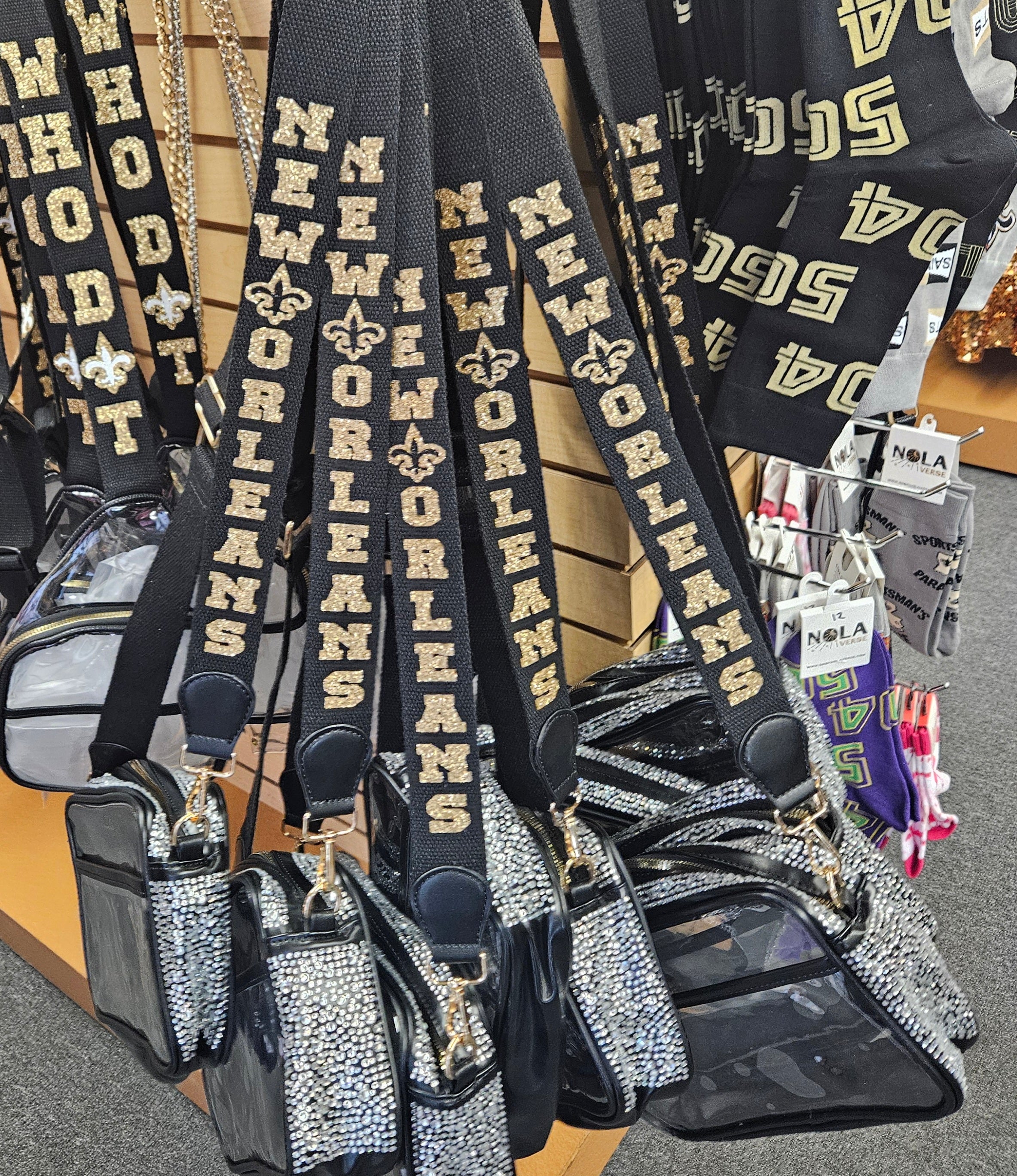 *Black* Clear "New Orleans" bag with Bling. Stadium approved.