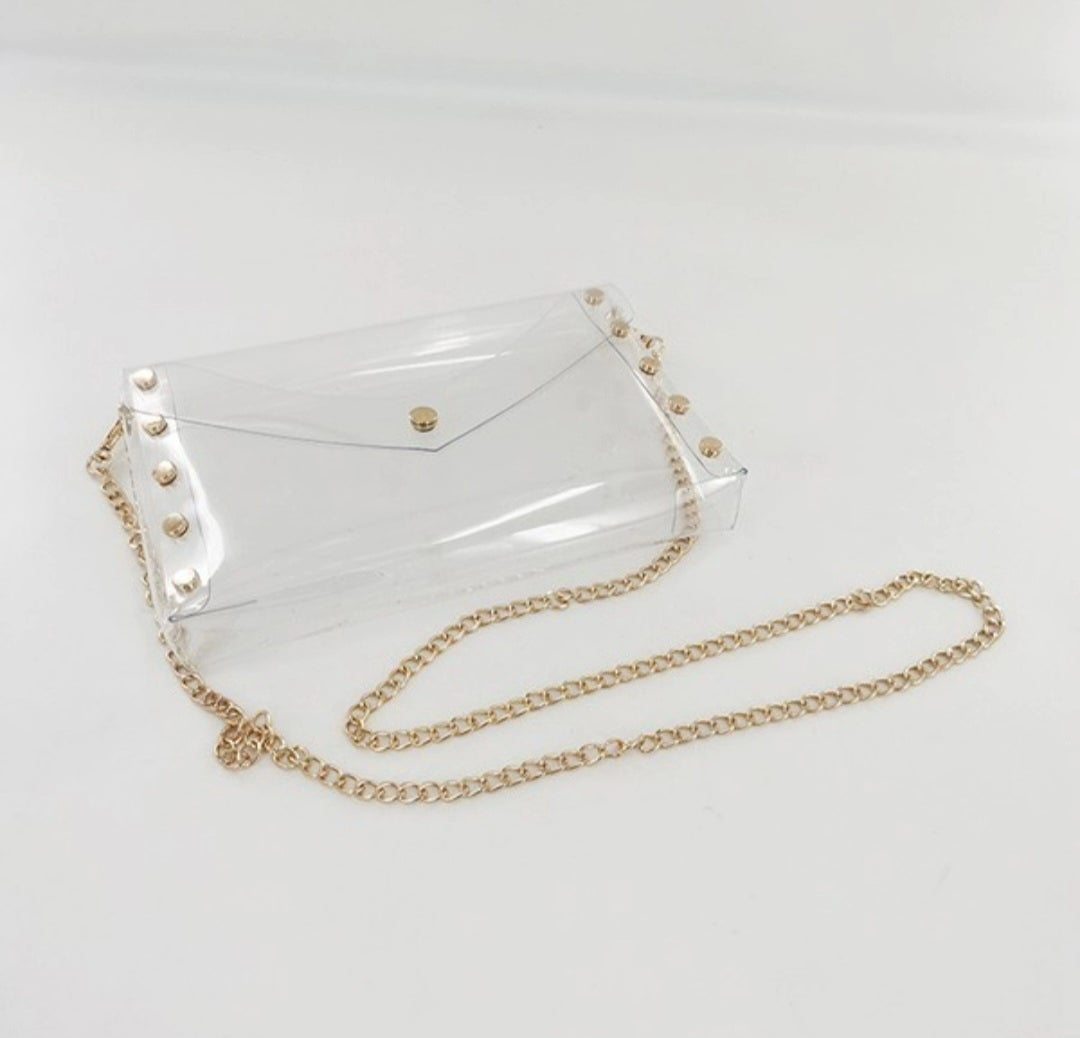 Clear bag rectangular w/gold accent (medium sized)