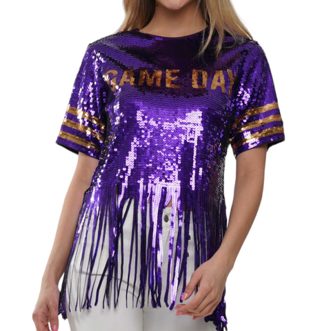 Game day  fringe bottom SHIRT purple/gold