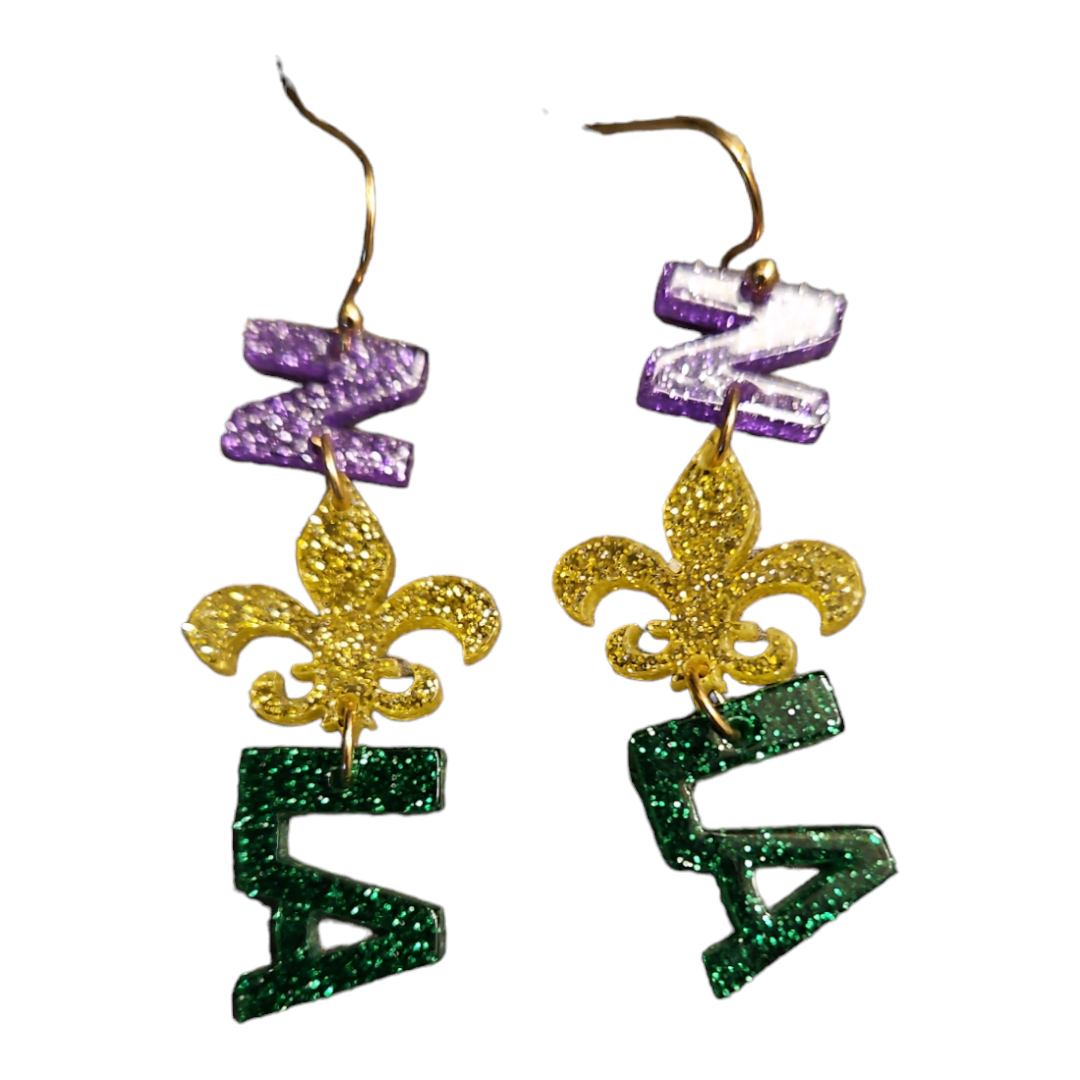 Acrylic Mardi Gras earrings