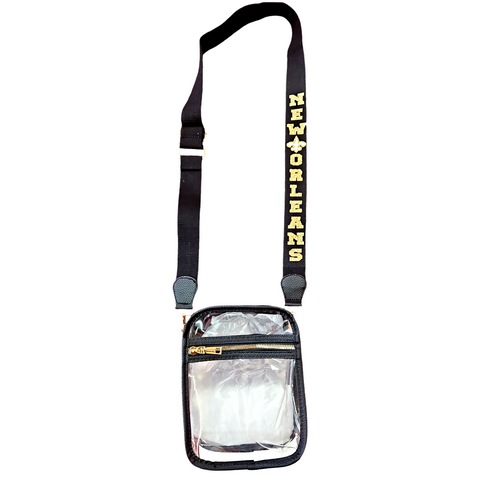 New Orleans medium clear crossbody bag black/gold