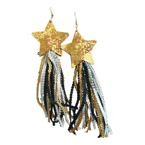 Sequin black n gold star earrings