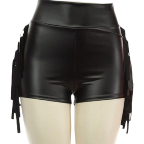 Leather like shorts with fringe