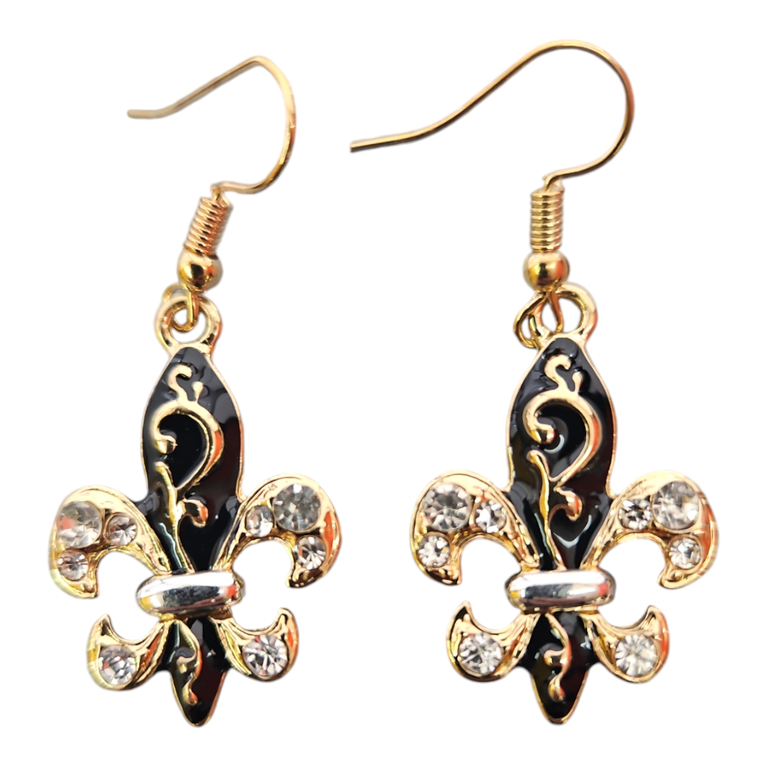 2 tone bling fleur de lis earrings