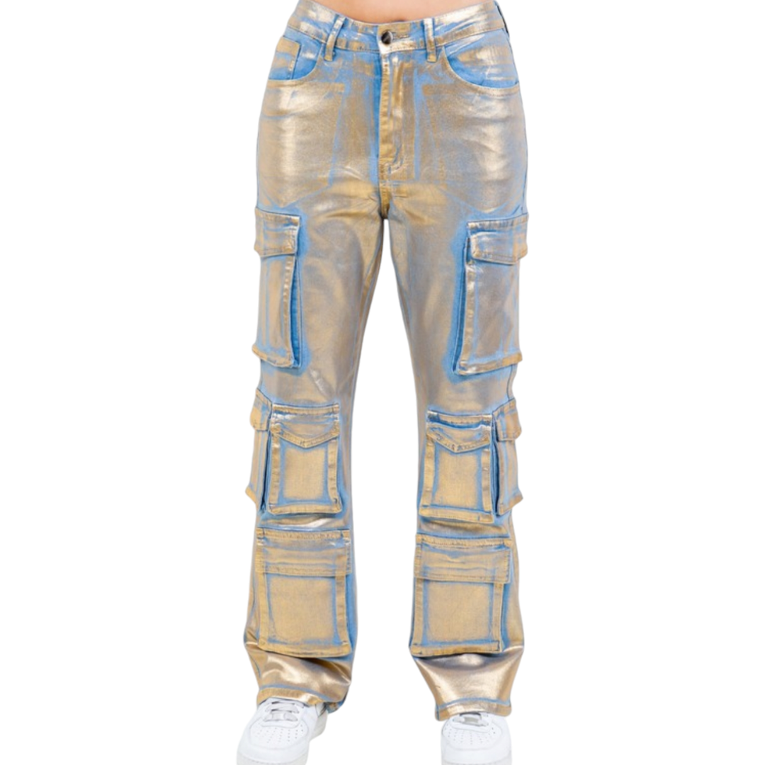 Gold denim cargo jeans (stretchy)