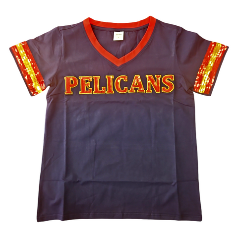 Pelicans sequin navy blue shirt