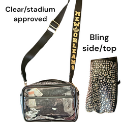 *Black* Clear "New Orleans" bag with Bling. Stadium approved.