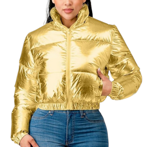 Metallic gold puff jacket