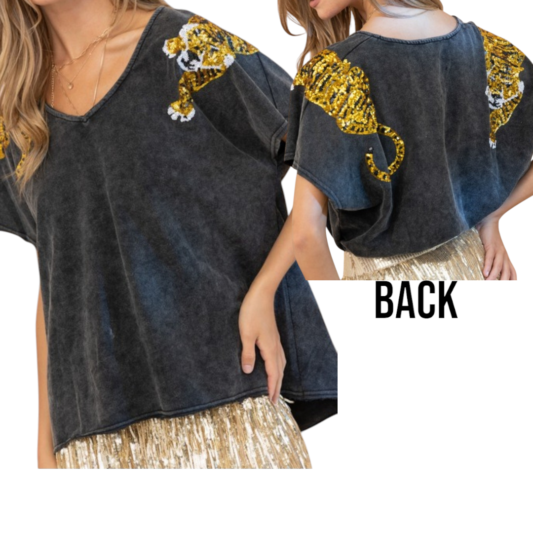 Oversized sequin tiger shirt (mineral black)