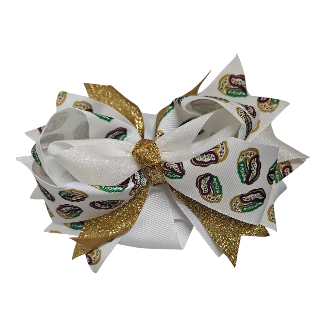 Mardi Gras king cake bow