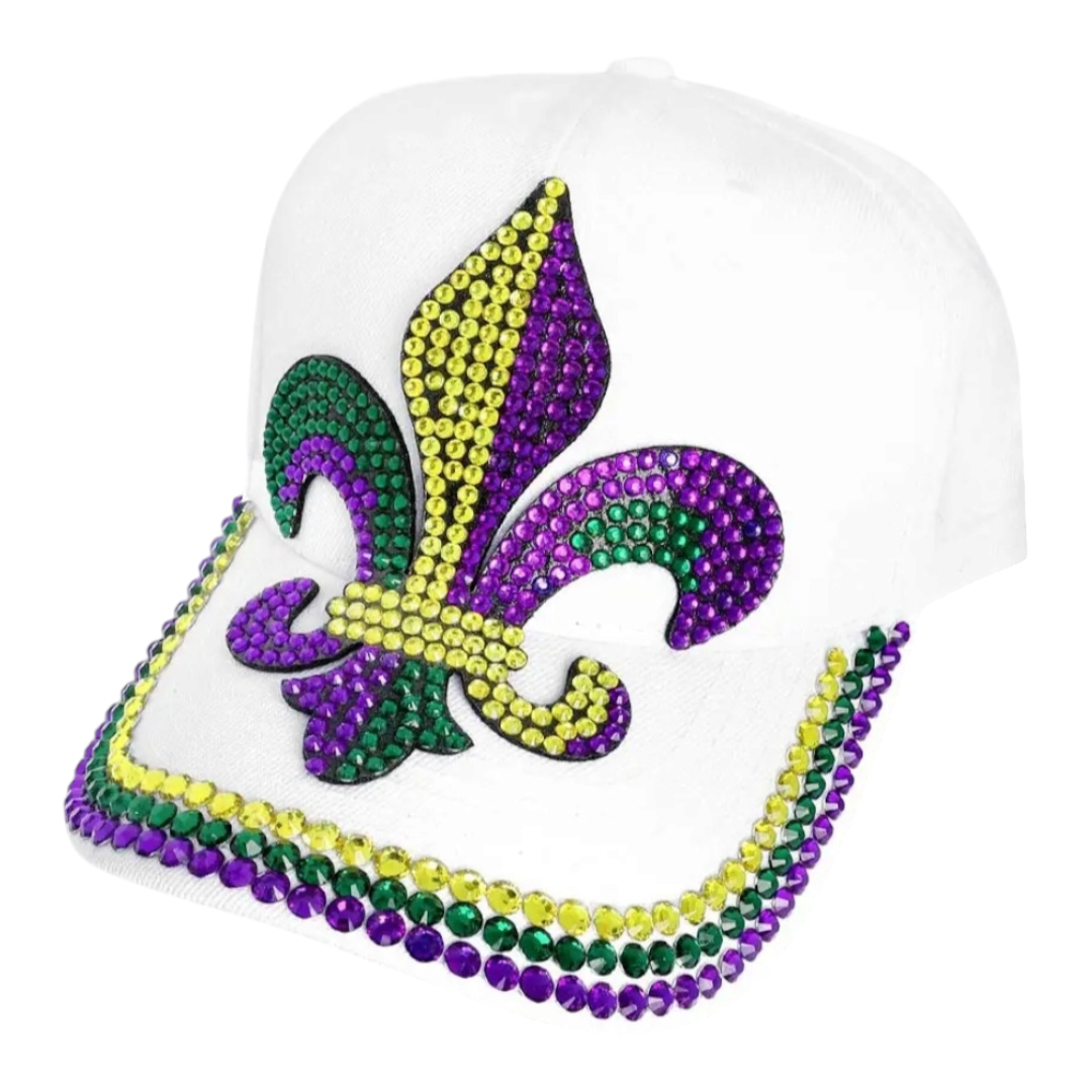 Mardi Gras fleur de lis cap white