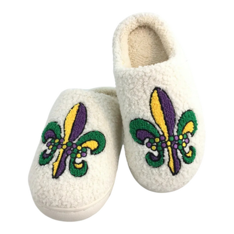 Plush Mardi Gras fleur slippers