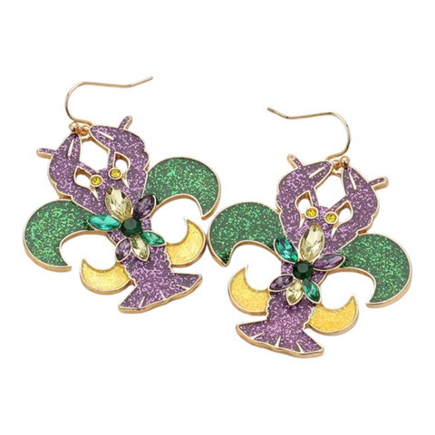 Mardi Gras sparkly crawfish earrings