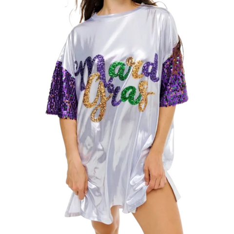 Mardi Gras shimmer & sequin dress (oversized)