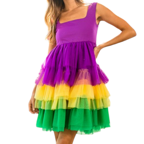 Mardi Gras tiered mesh dress