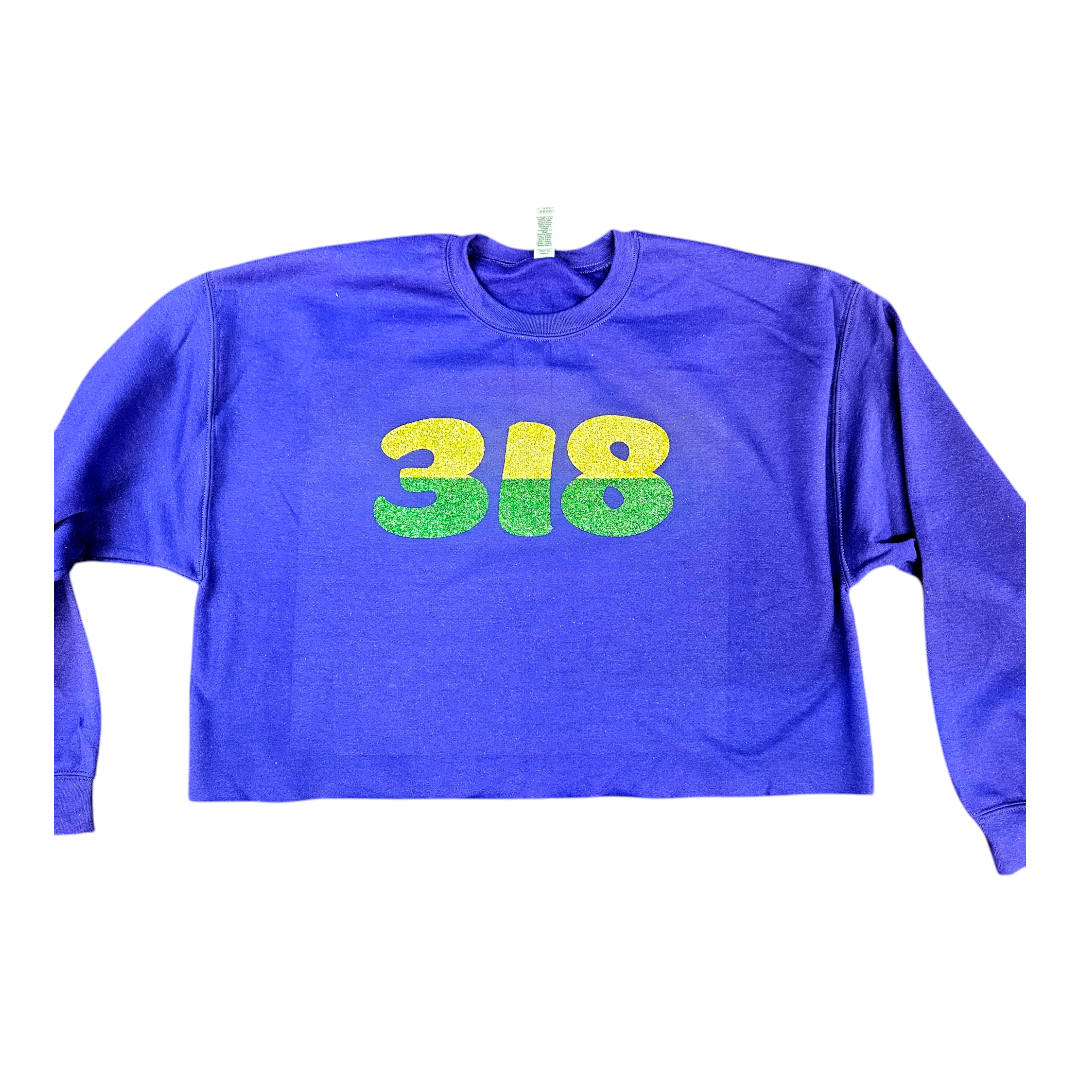 "318" Mardi Gras oversized fleece crop top purple