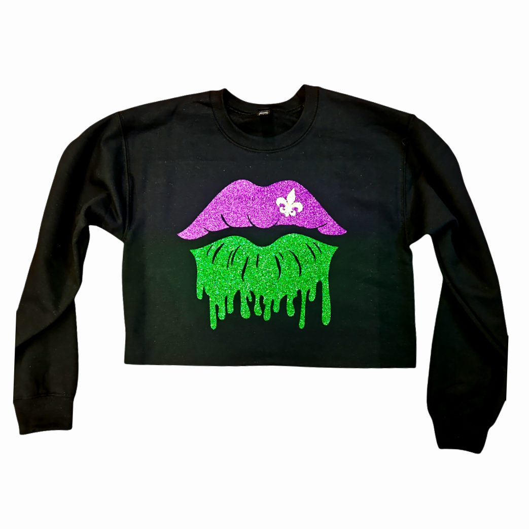 Mardi Gras lips oversized fleece crop top