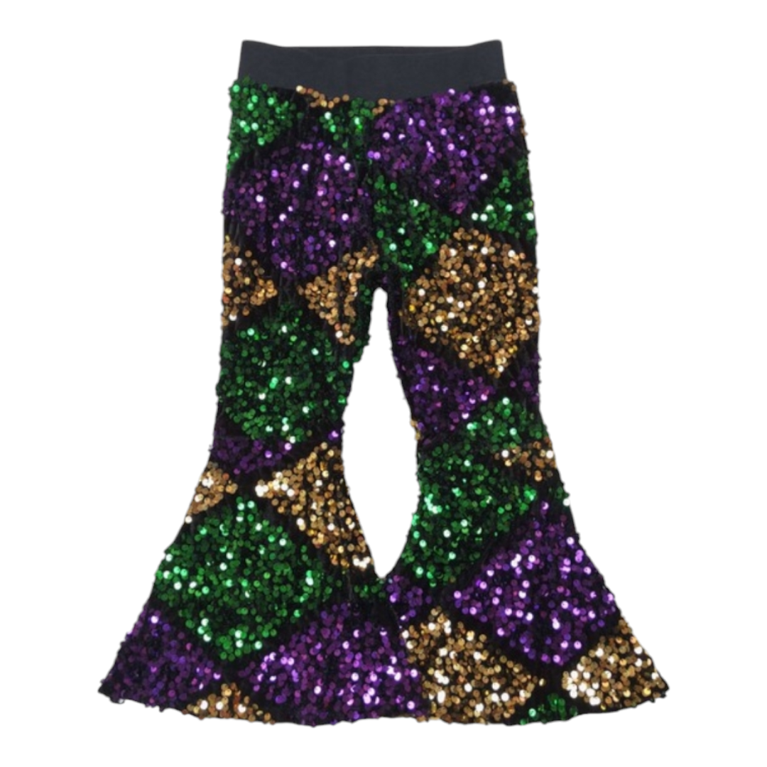 girls sequin velvet flare pants