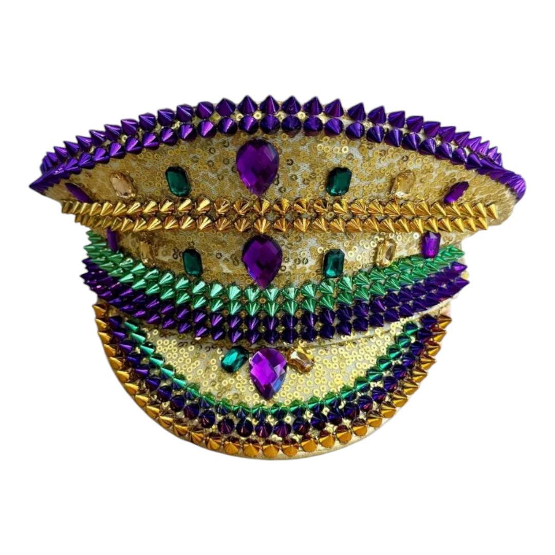 Mardi Gras jeweled Captain Hat