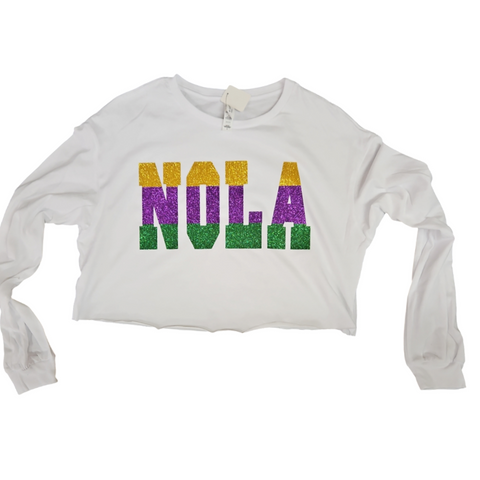 NOLA Mardi Gras oversized long sleeve crop top tshirt