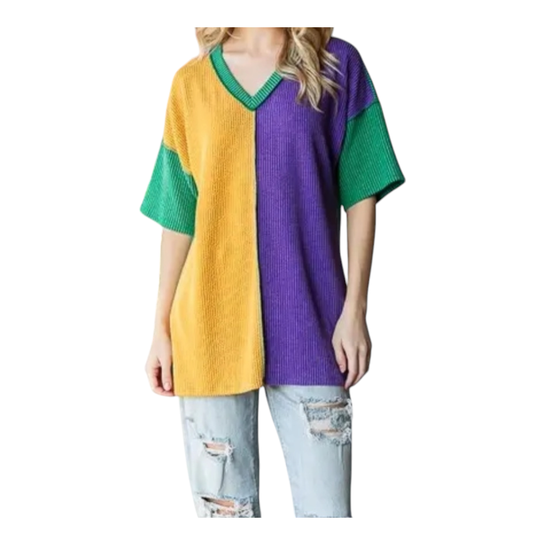 *PLUS SIZE ONLY* Mardi Gras ribbed top