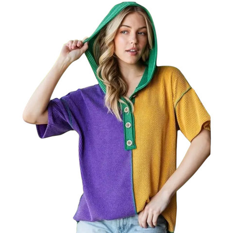 Mardi Gras robbed shirt w/hood