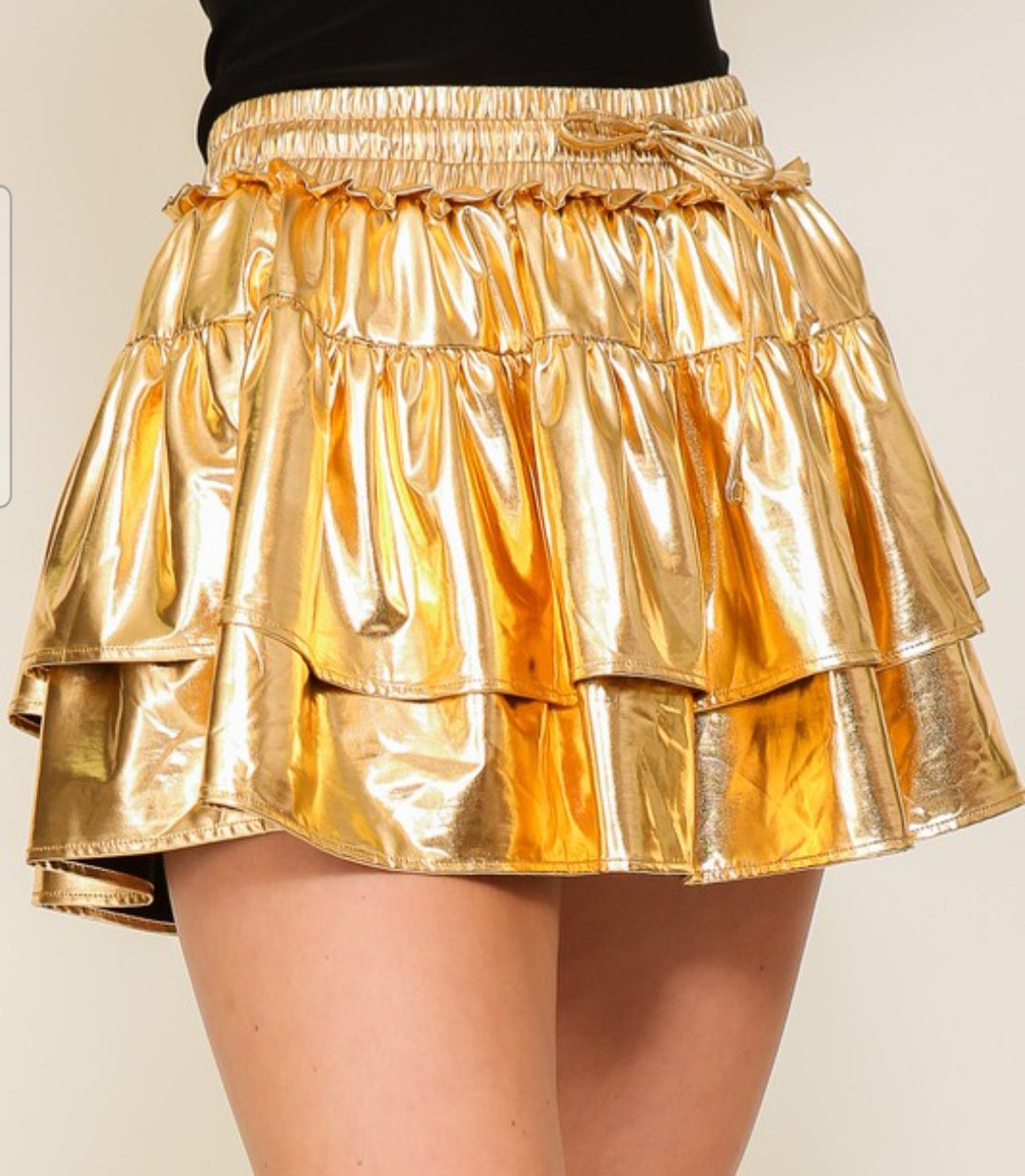 Metallic ruffled skirt gold