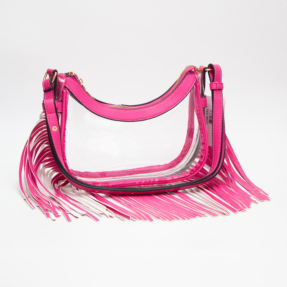 Fringe clear bag hot pink