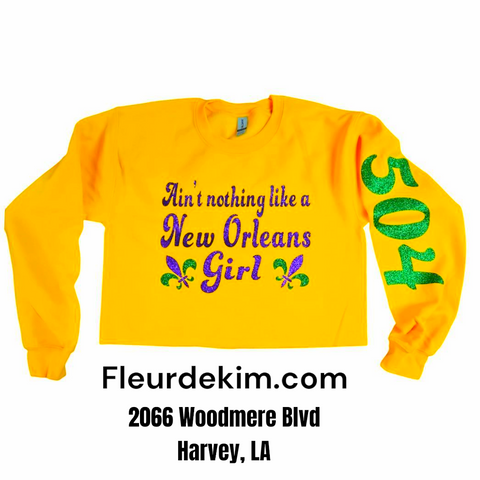 New Orleans Girl oversized fleece crop top yellow