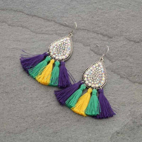 Mardi Gras bling tassel earrings