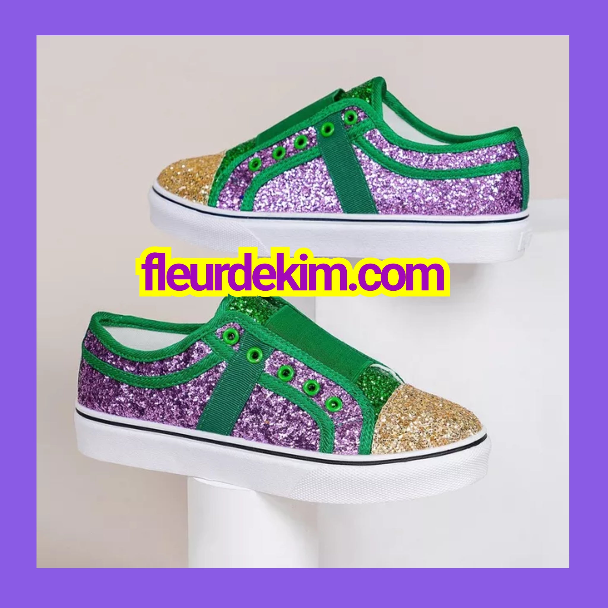 Glitter Mardi Gras shoes  (ladies sizes) slip on